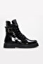 Genuine Leather and Fur Black Patent Leather Women's Classic Boots 657Sza2506