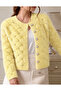 Women's Diamond Pattern Stone Detailed Plush Look Knitwear Basic Cardigan