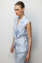 Women's Double Breasted Collar Sleeveless Woven Vest with Chain Belt Detail 26Yekl01028 - 7