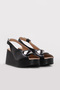 Genuine Leather Black Patent Leather Women's Wedge Heel Sandals 275Za4012 - 4