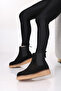 Genuine Leather and Fur Black Suede Women's Classic Boots 657Kza2501