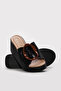 Genuine Leather Black Patent Leather Women's Wedge Heel Slippers 275Za2039Dlg - 3