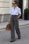 Anthracite High Waist Pleated Belted Wide Leg Women's Trousers Mg2615 - 2