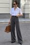Anthracite High Waist Pleated Belted Wide Leg Women's Trousers Mg2615