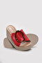 Genuine Leather Red Women's Wedge Heel Slippers 275Za2039Dlg - 3