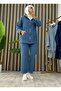 Arya Kot Takim Dark Blue Pocket Detailed Zippered Two-Piece Suit with Hijab Pants