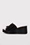 Genuine Leather Black Patent Leather Women's Wedge Heel Slippers 275Za2039Dlg - 2