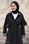 Stripe Pattern Trench Coat - Black - 3