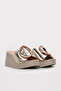 Genuine Leather Gold Women's Wedge Heel Slippers 275Za2039Dlg - 4