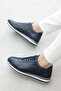 Genuine Leather Navy Blue Men's Sports Shoes 154Mabnt