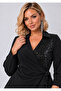 Women's Plus Size Double Breasted Lapel One Direction Sequin Detailed Long Sleeve Evening Dress Suit 24717 - 2