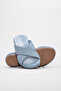 Genuine Leather Denim Blue Women's Flat Slippers 864ZAR03 - 4