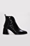 Genuine Leather Black Crocodile Patent Leather Women's Thick Heeled Boots 064Sza805