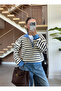 Zipper Collar Detailed Striped Long Sleeve Knitwear - 6