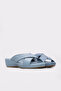 Genuine Leather Denim Blue Women's Flat Slippers 864ZAR03 - 5