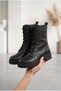 Women's Leather Textured Thick Serrated Sole Lace-Up and Zippered Daily Boots