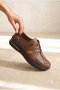 Women's Genuine Leather Leaf Appliqué Detailed Orthopedic Thick Sole Flexible Lace-Up Casual Shoes