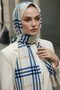 Crepe Shawl 75X195 Cream Indigo Plaid Patterned Wrinkle-Resistant Women's Shawl - 5