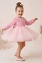 Baby Girl Children's Birthday Party Wedding Dress Long Sleeve Rose Bow Tulle Tutu Lined - 2