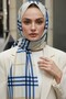 Crepe Shawl 75X195 Cream Indigo Plaid Patterned Wrinkle-Resistant Women's Shawl