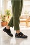 Women's Genuine Leather Leaf Appliqué Detailed Orthopedic Thick Sole Flexible Lace-Up Casual Shoes