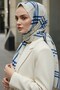 Crepe Shawl 75X195 Cream Indigo Plaid Patterned Wrinkle-Resistant Women's Shawl - 7