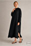 Women's Black Long Hakim Collar Muslin 100% Cotton Oversize Dress - Without Belt - 8