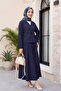 Linen Suit with Lace-Up Front Skirt - Navy - 4