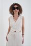 Beige Linen Vest - Mixed Design - 2