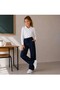 Girls' Wide-Leg School Pants with Elastic Waist, Navy Blue Sports Sweatpants