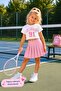Pleated Skirt Printed Girl's Suit