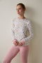 Tea Party Printed Long Sleeve Thermal Effect Pajama Top - 2