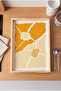 Abstract Yellow and Orange Patterned Natural Wood Framed Rectangular Coffee Presentation, Engagement, and Serving Tray