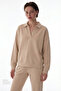 Beige Polo Collar Modal Sweatshirt - 2