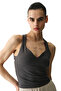 Khaki Gathered Back Heart Neckline Cotton Modal Blend Top