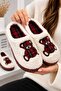 Women's Plaid Patterned Bear Figured Soft Plush Winter House Slippers New Season