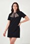 Leopard Patterned Scarf Collar Mini Length Short Sleeve Dress Women's Dress 6525704 - 4