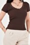 Cotton Lace Detailed V-Neck Ribbed Blouse Women's Blouse 5866933 - 5