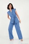 Double-Breasted Collar Tie Detail Wide Leg Suit Women's Suit 5866393 - 3