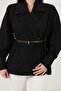 Double-Breasted Collar Belted Balloon Sleeve Cotton Shirt Women's Shirt 6835057 - 6