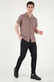 Cotton Blend Striped Textured Regular Fit Short Sleeve Shirt Men's Shirt 5904037 - 3