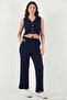 Regular Fit V-Neck Vest-Pants Waffle Suit Women's Suit 5866484 - 2