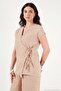 Lacing Detailed Double Breasted Collar Wide Leg Summer Suit Women's Suit 5866788 - 5