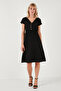 Front Buttoned V-Neck Regular Fit Short Sleeve Midi Dress Women's Dress 5865747 - 6