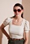 Sleeve Detailed Square Neck Blouse Women's Blouse 5869002 - 4