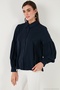 Regular Fit Stitching Detailed Straight Collar Balloon Sleeve Shirt Women's Shirt 611Go00003 - 5