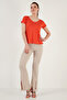 V-Neck Relaxed Fit Slit Blouse Women's Bluz 5862000 - 3