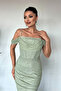 Lace Fabric Stone Detailed Evening Dress - Green - 4