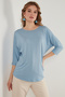 Crew Neck Three Quarter Sleeve Blouse Women's Bluz 5861416Y - 6