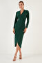 Double-Breasted Collar Slit Drape Detailed Midi Evening Dress Women's Dress 611El1769 - 3